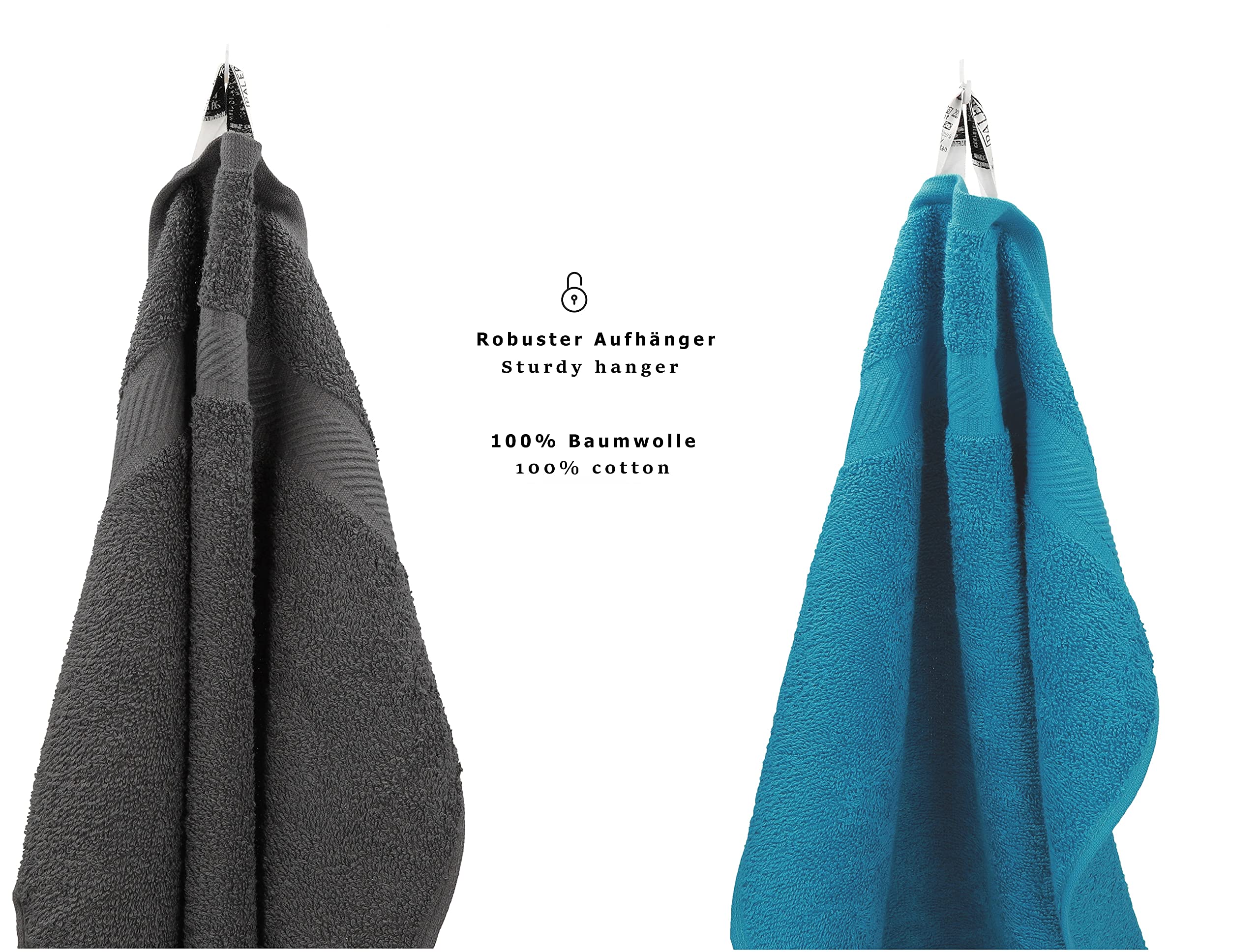 Lot Serviettes De Bain 100% Coton Betz - 12 Pièces - Bleu Pétrole & Gris
