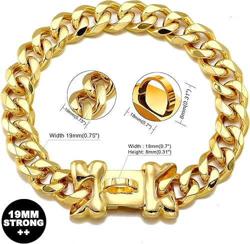 Miniatura 2 de NIKPET Collar de perro de cadena dorada de metal de acero inoxidable con eslabones cubanos de eslabones cubanos fuerte y resistente, a prueba de