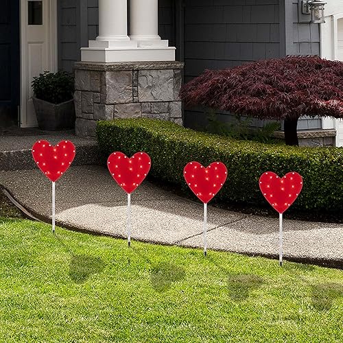 Miniatura 2 de Marcador de camino para el día de San Valentín, 4 unidades, diseño de corazón rojo, luces transparentes