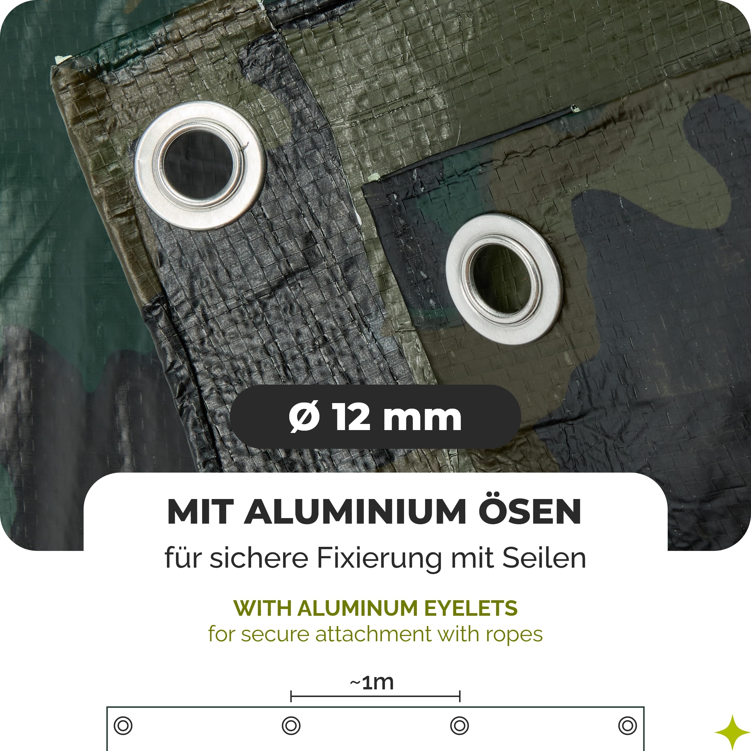 Garronda Lona Impermeable con Ojales – 5x10 m 100 g/m² – Lona PP Impermeable – Resistente a los Rayos UV, antimoho – Funda Coche, Madera, Piscina – GD-0162, Camuflaje