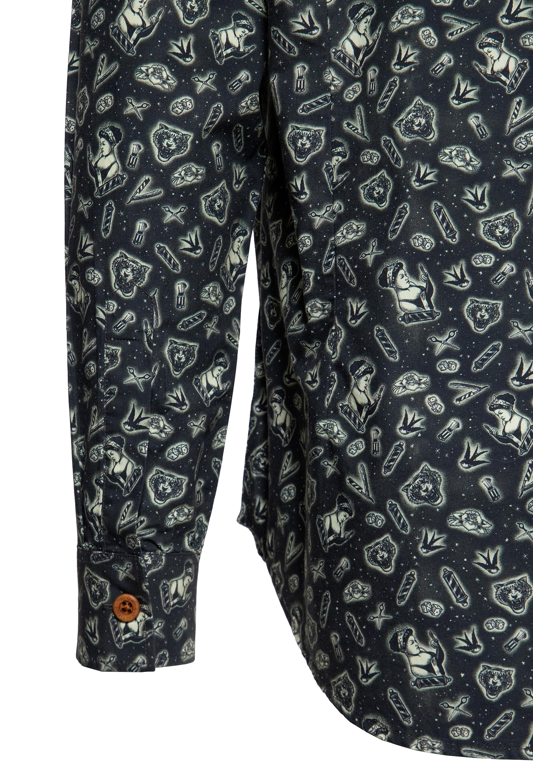 King Kerosin Camisa de manga larga para hombre con estampado integral, moda de playa, camisa de verano, retro