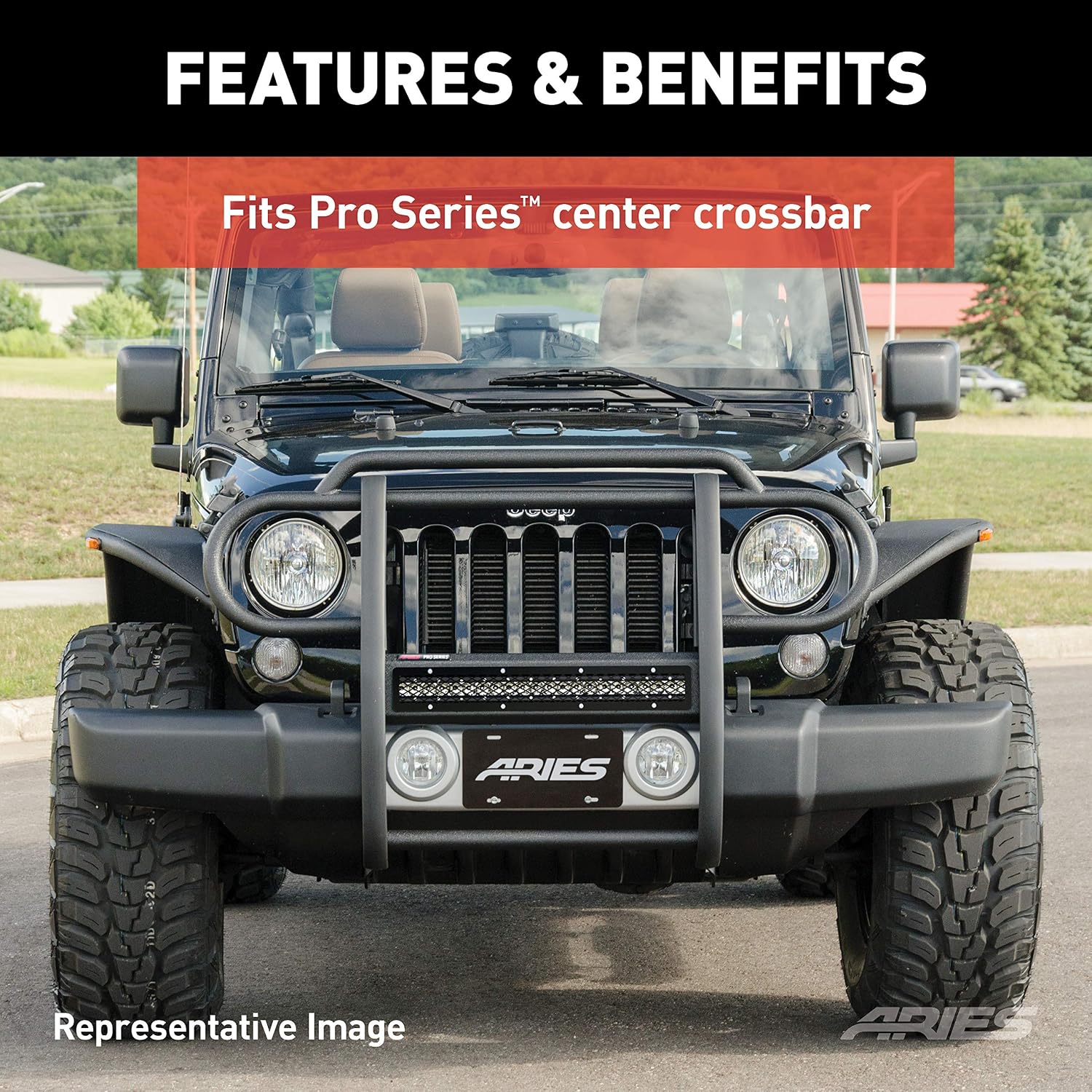 ARIES PJ20MB Pro Series 20-Inch Black Steel Grille Guard Light Bar Cover Plate