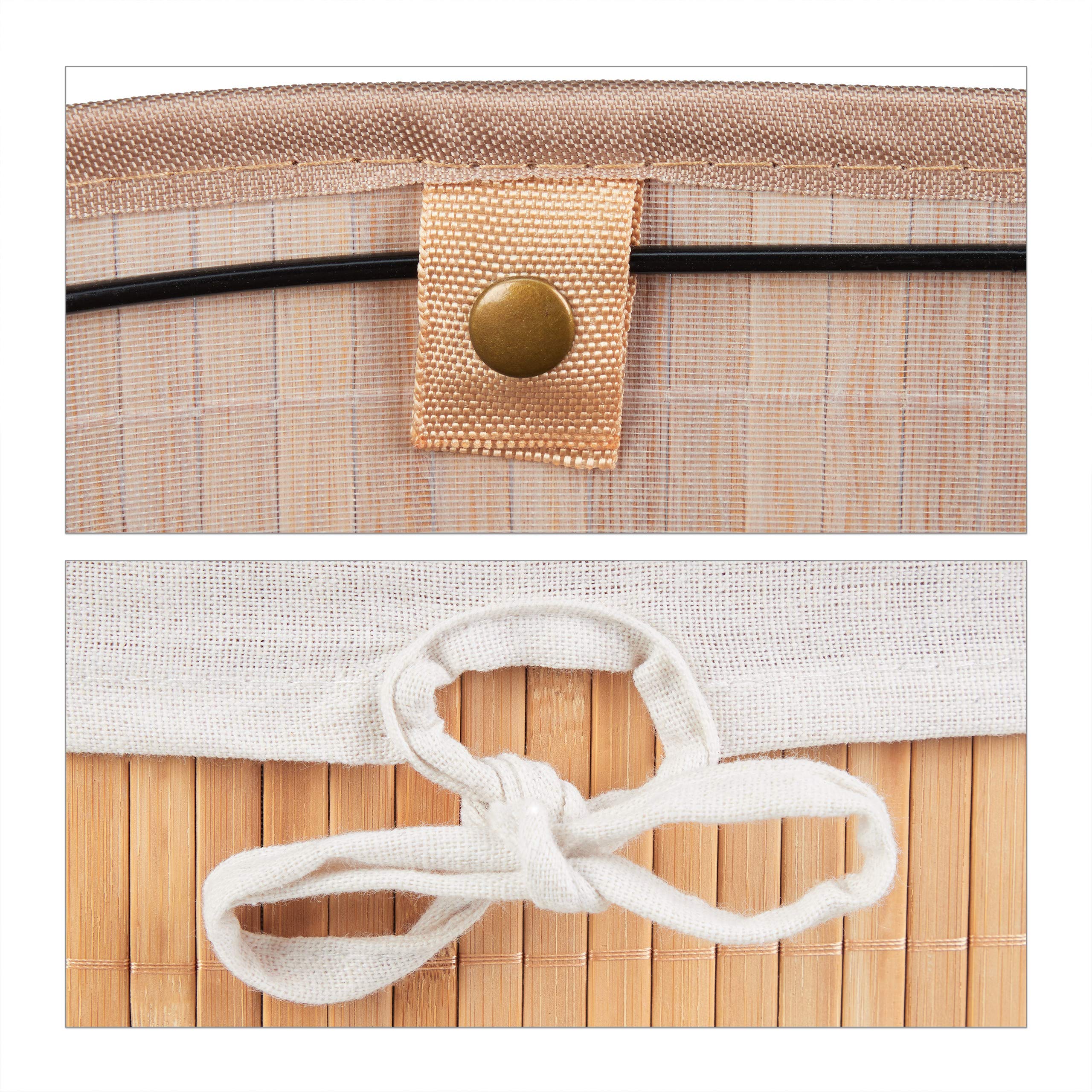 Relaxdays Cesto Portabiancheria in bambù, Ovale, 46 l, Pieghevole, Cesta con Coperchio, Bagno 55x42x32 cm, Naturale