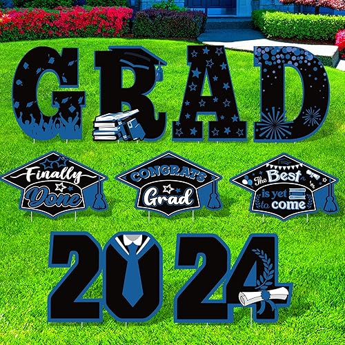 Miniatura 7 de Letrero de graduación para patio, decoración de césped de la clase de 2023, 9 letreros de 16.5 pulgadas con 18 estacas para exteriores, suministros