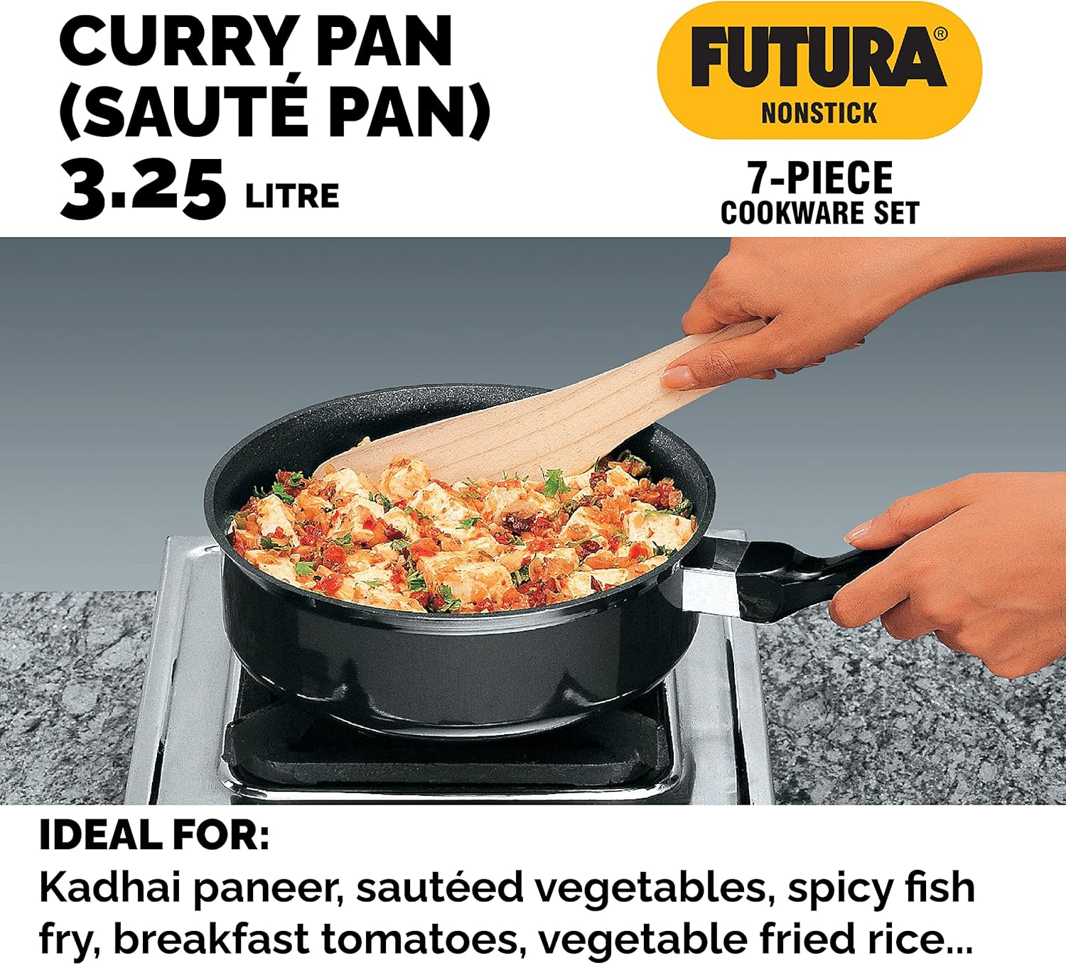 HAWKINS Futura Non-Stick Cookware, 7 Pieces Set (QS5), 2 LTR, 3 LTR, 3.25 LTR, Black (NSET4)