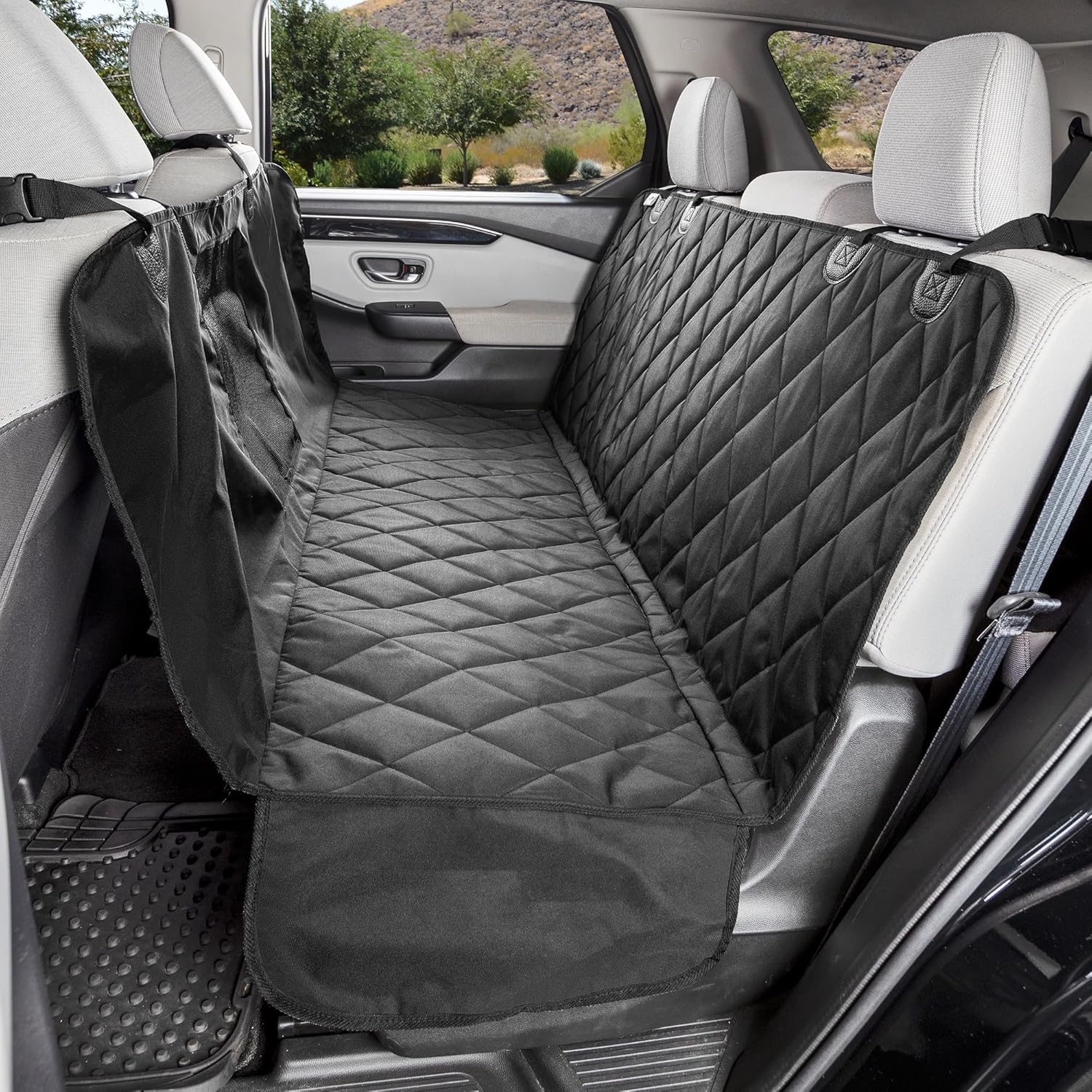 4Knines Dog Hammock Car Seat Cover – Heavy-Duty, Waterproof Car Seat Protector for Dogs, Non-Slip, Durable Design with Mesh Window, Easy to Install, Fits Most Cars & SUVs - Regular Size (Black)