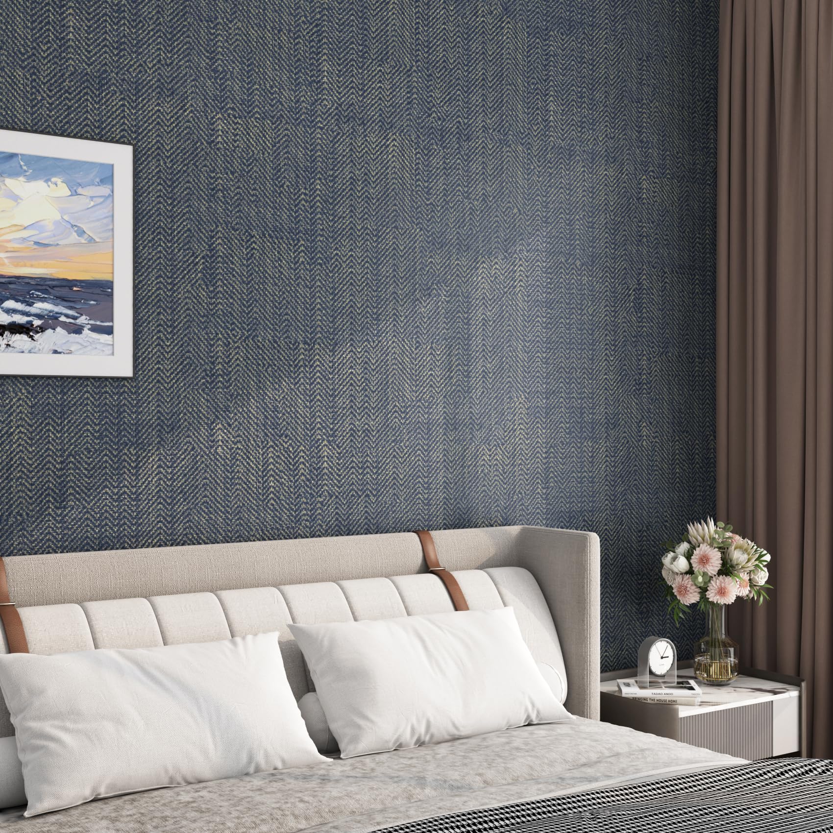 FunStick 60CMx5M Peel and Stick Wallpaper Navy Blue Wallpaper for Living Room Blue and Gold Patterned Sticky Back Plastic for Furniture Shleves Blue Vinyl Wrap for Kitchen Cupboards Worktop Vinyl - Image 3