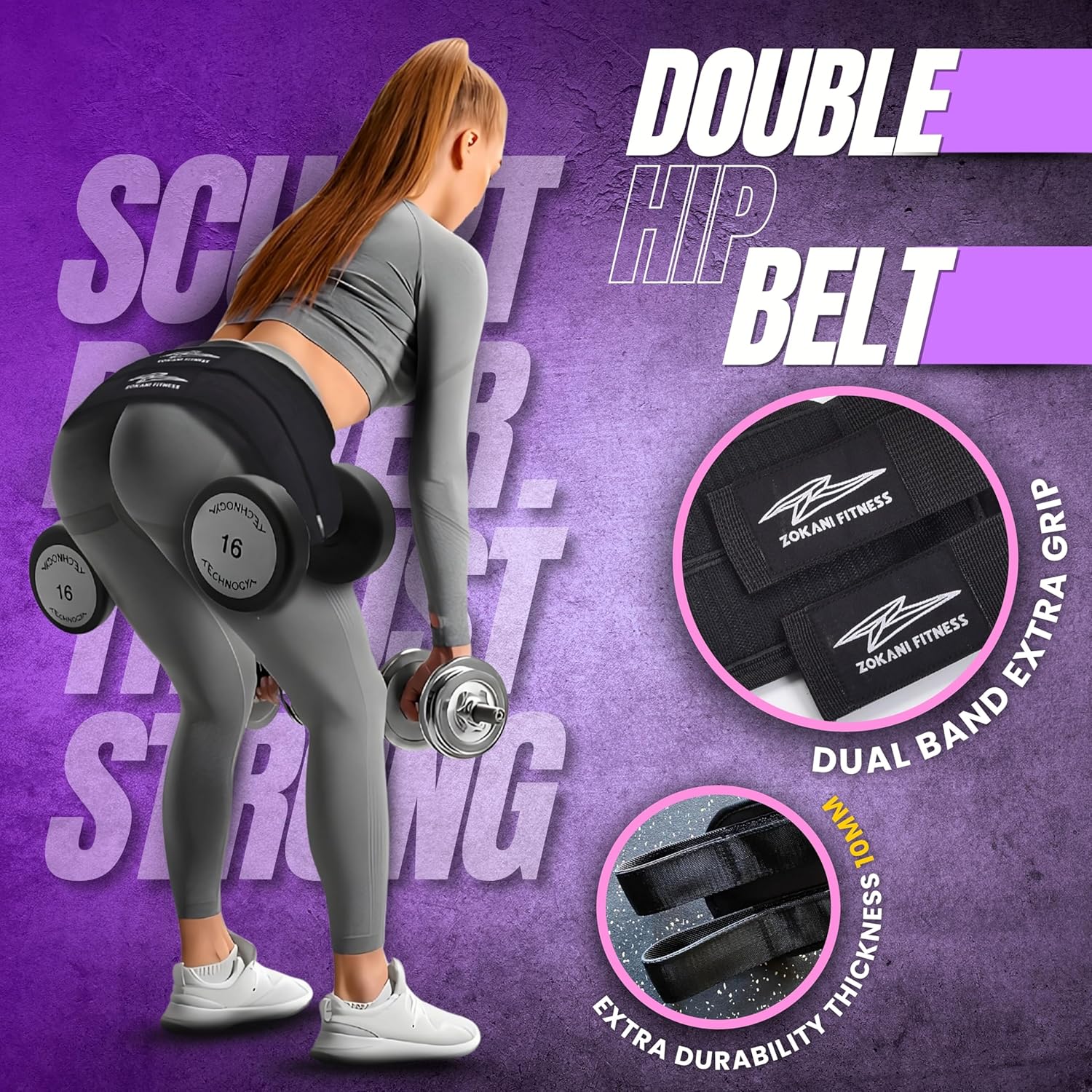Hip Thrust Belt, Double Padded Glute Trainer with Non-Slip Design, Heavy Duty Weight Belt for Dumbbells, Kettlebells and Plates, Black - Image 3