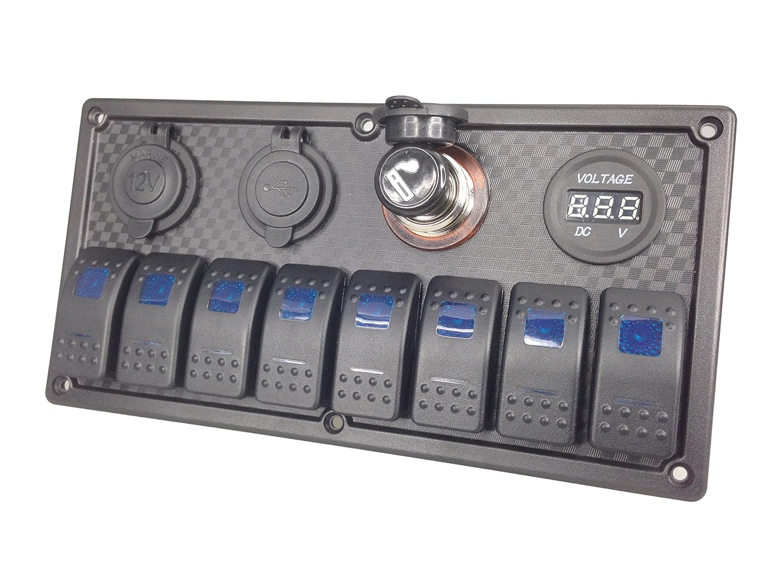 Pactrade Marine Car RV Boat Truck 8 Gang Blue LED Rocker Switch Plastic Panel