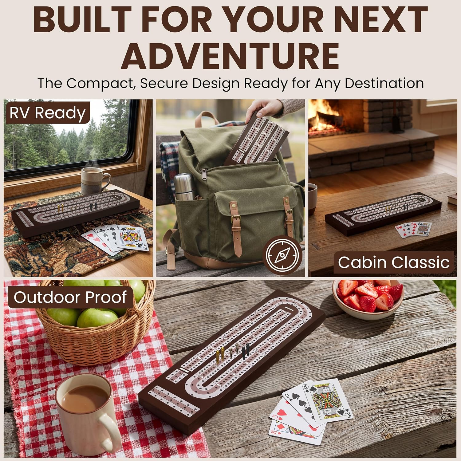 Wooden Cribbage Board - Foldable Cribbage Board Game Set - Travel Size with Storage, Metal Pegs and Magnetic Closure Secured Pegs - Complete Set for Family Fun, Travel and Gifts, 3 Player Set image 3