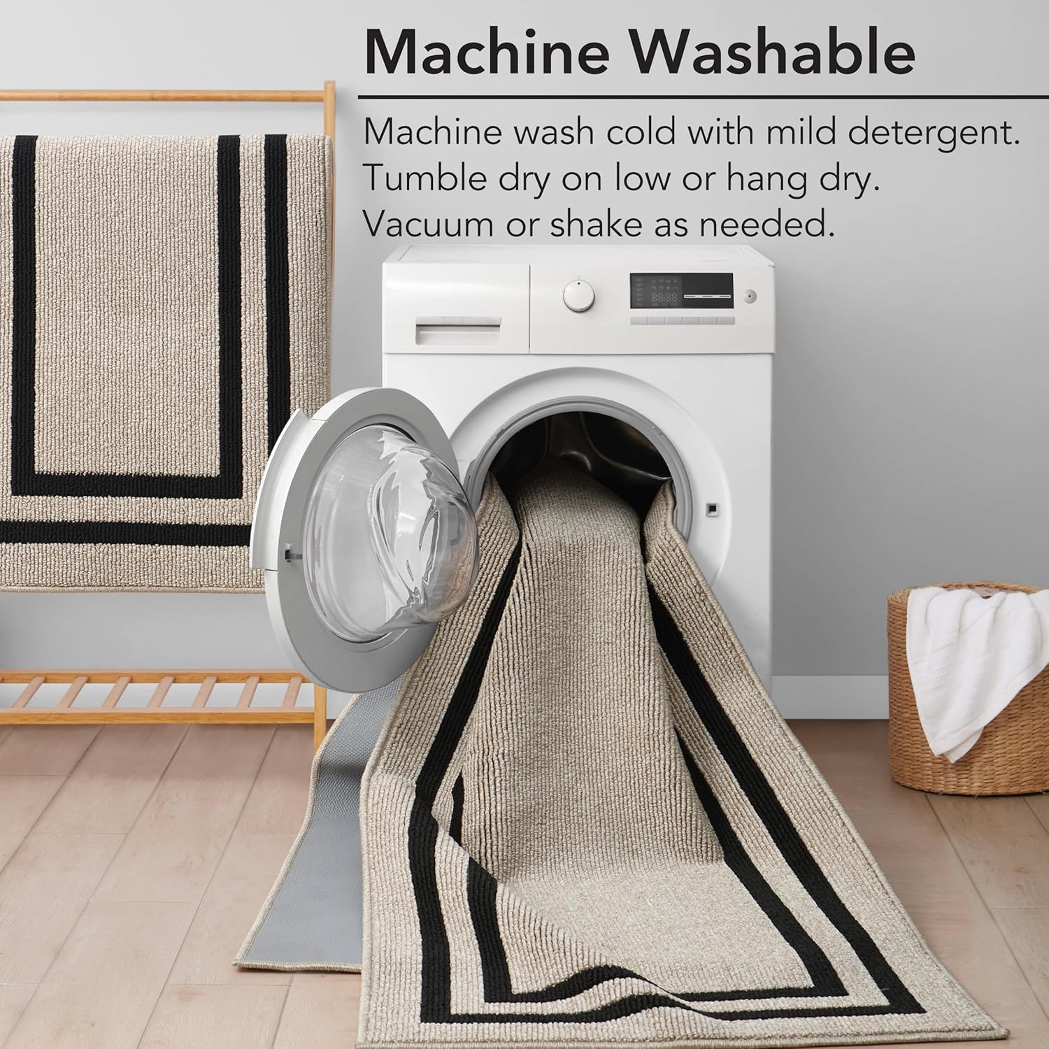 Creative Home Ideas - Tufted Runner - Double Line Border Rug - Modern Home Decor - Washable Rug - Accent Carpet for Entryway & Hallway - Measures 26 x 72 - Natural Twist and Black