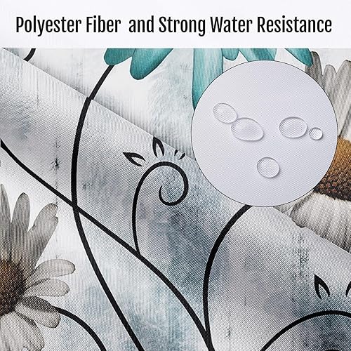 Miniatura 9 de Juego de cortinas de ducha de 4 piezas, madera desgastada de margaritas moradas con alfombras antideslizantes, cubierta para tapa de inodoro y