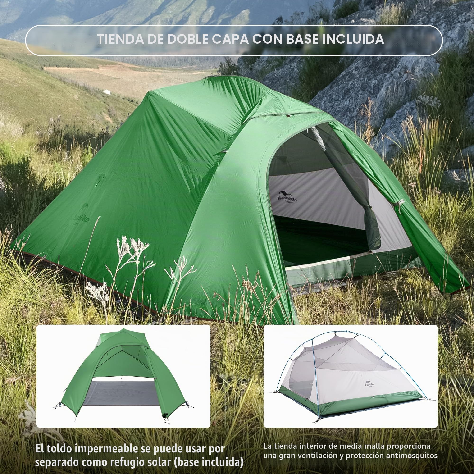 Naturehike Cloud-up Ultraligero 3 Persona Tienda de campaña Impermeable Doble Capa Camping Tienda de campaña