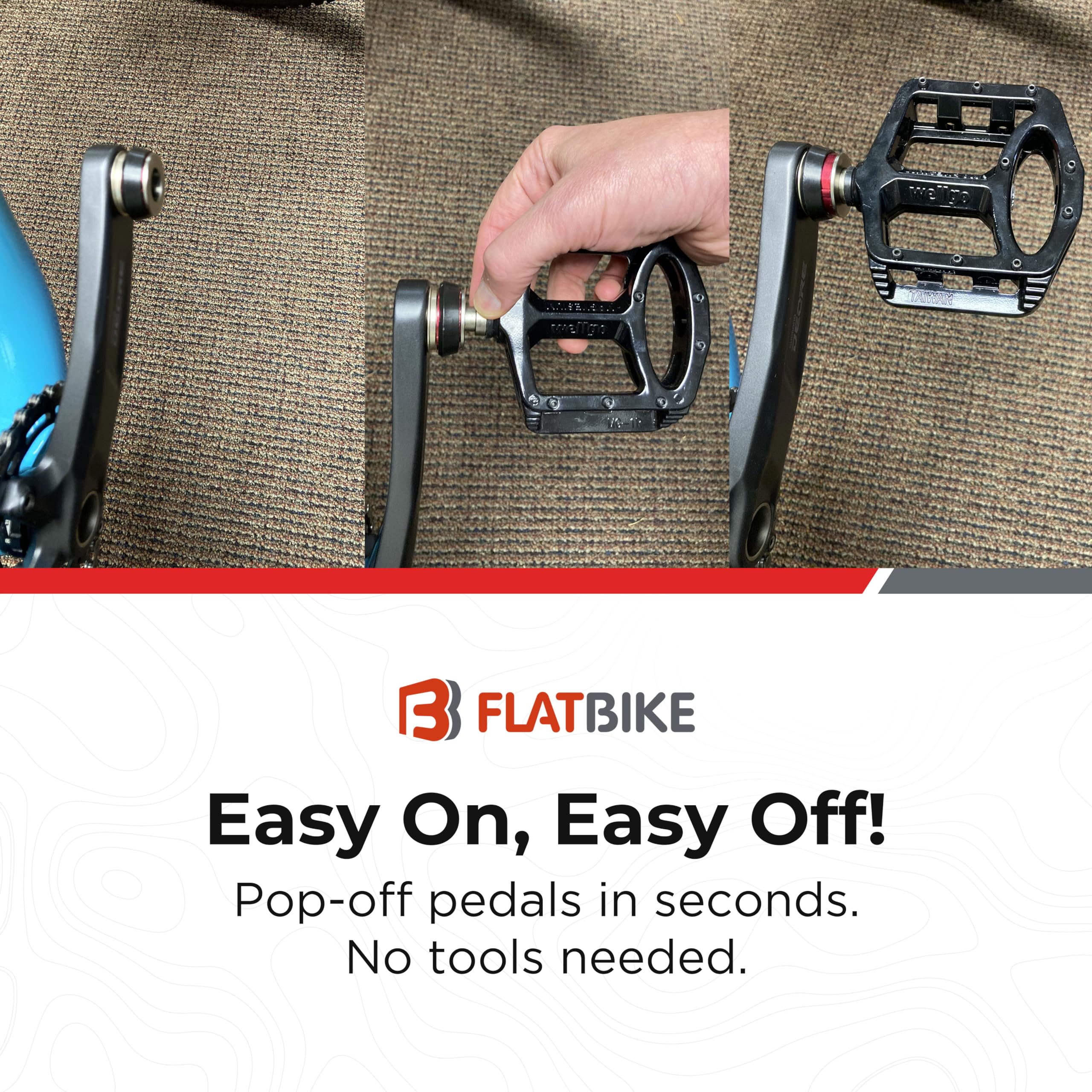 MTB Pedals & 1.25” Bicycle Stem - Mountain Bike Stem & Wellgo Removable Mountain Bike Pedals with Latches - Easy to Install & Detach Bike Accessories - Space Saving Flatten Your Bike Kit by Flatbike