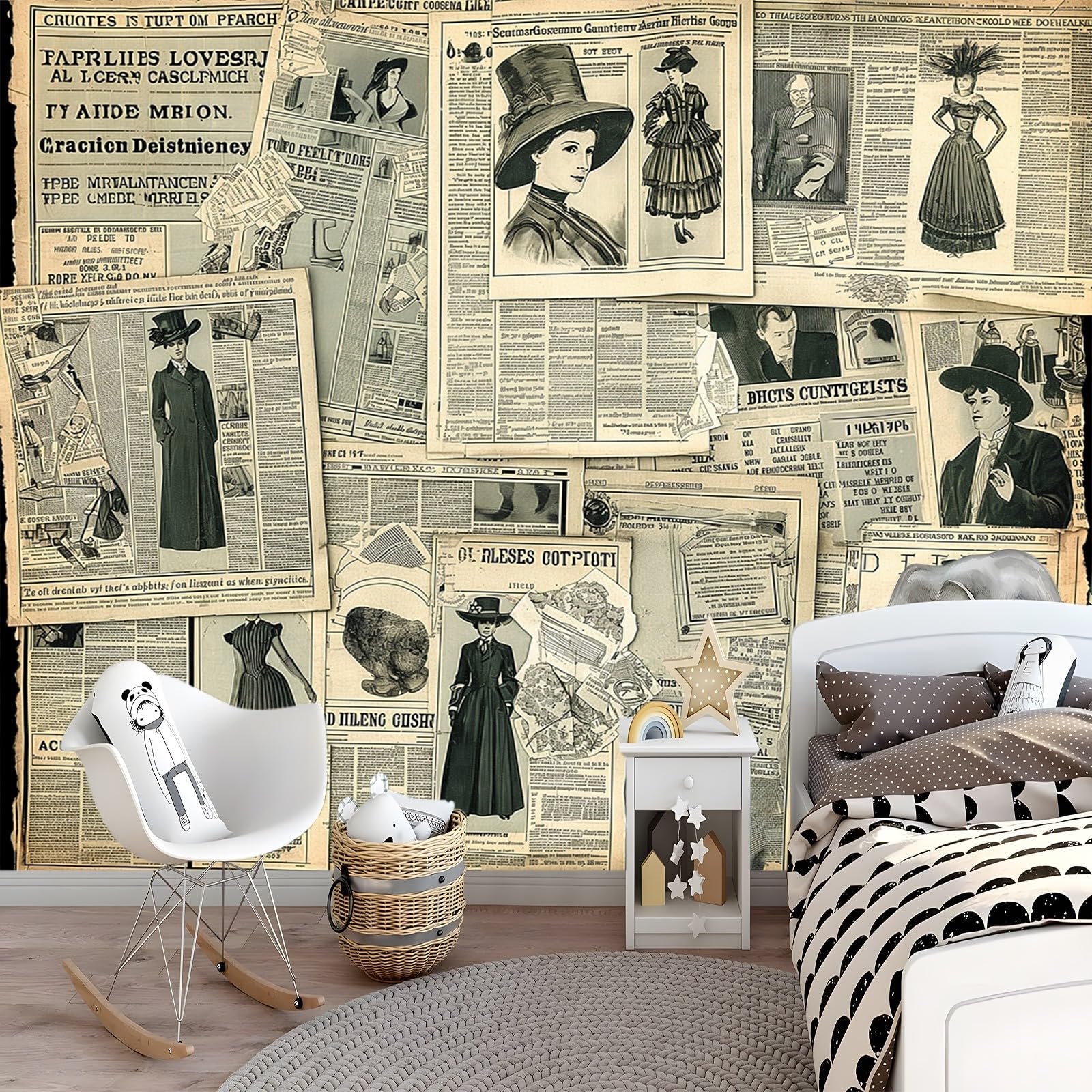 Wallpaper Carta Da Parati Murale Effetto Collage Di Annunci Sui Giornali Dell'Inizio 300 x 210 cm Fotomurali Sfondo Murale Moda Vintage Decorazione Soggiorno Camera De Letto Sala Ufficio