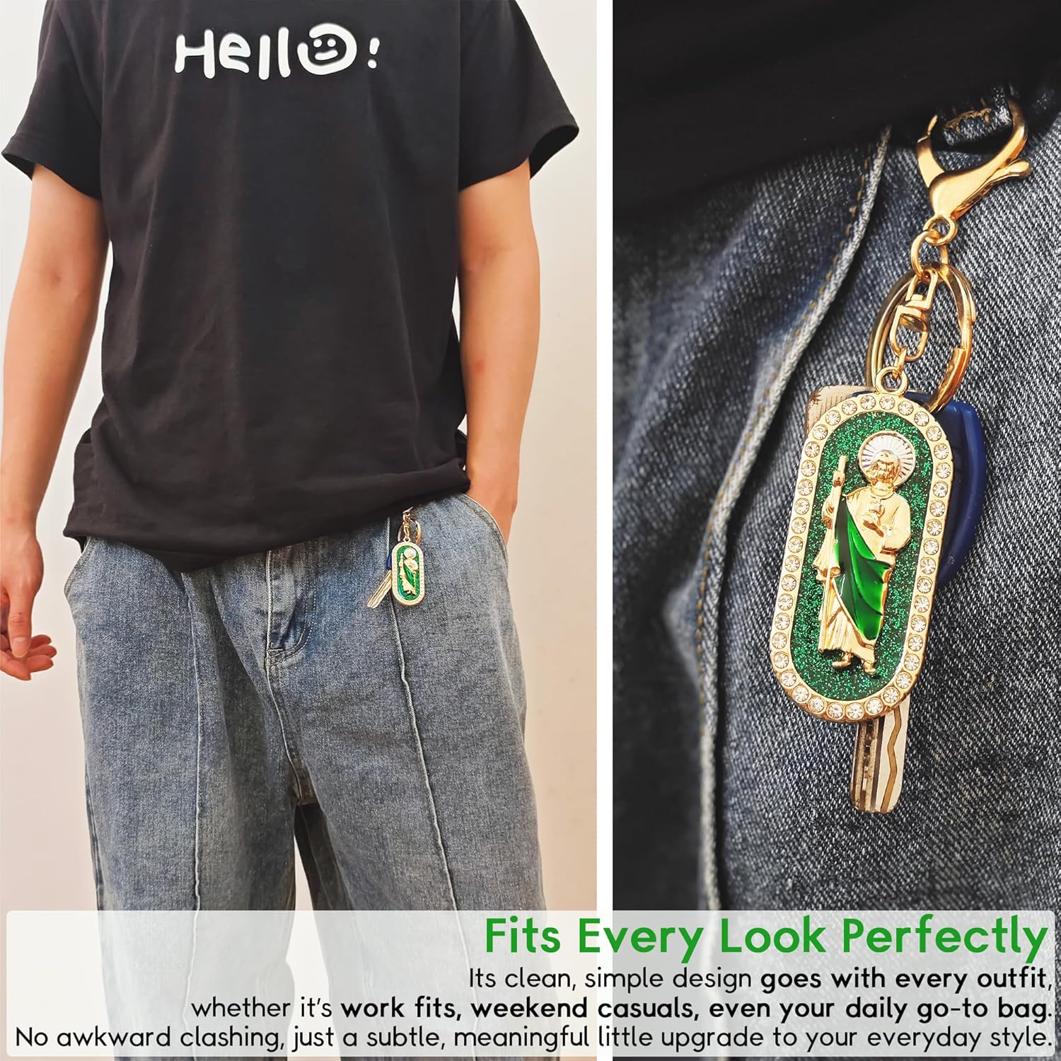 San Judas Tadeo Keychain, Catholic Christian Gift for Women Men, St Jude Holy Medal for Impossible Causes & Family Protection - Image 2