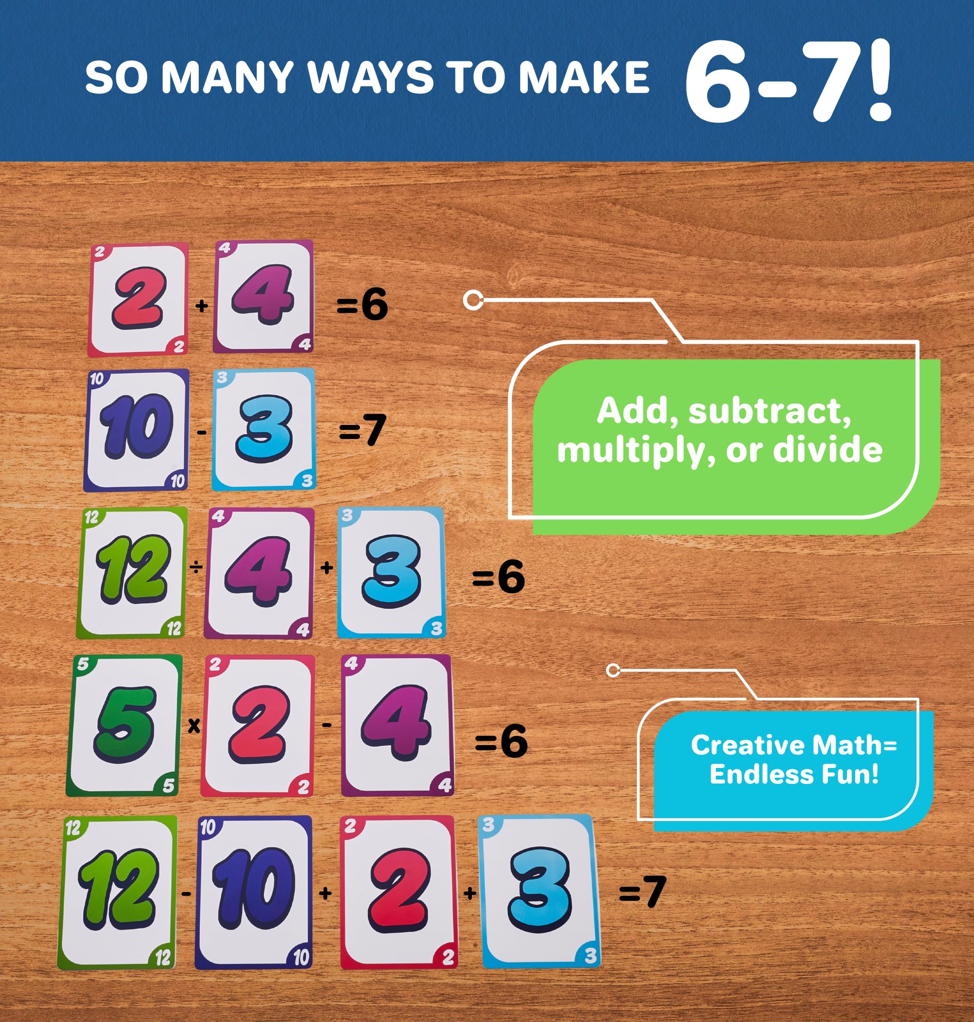 Melby Toys Six Seven I Das lustige Mathe-Kartenspiel 6-7 für Kinder und Familien I Baue Gleichungen für 6 oder 7 I Lustiges Stem-Lernspiel für Alter von 8 bis 12 Jahren I