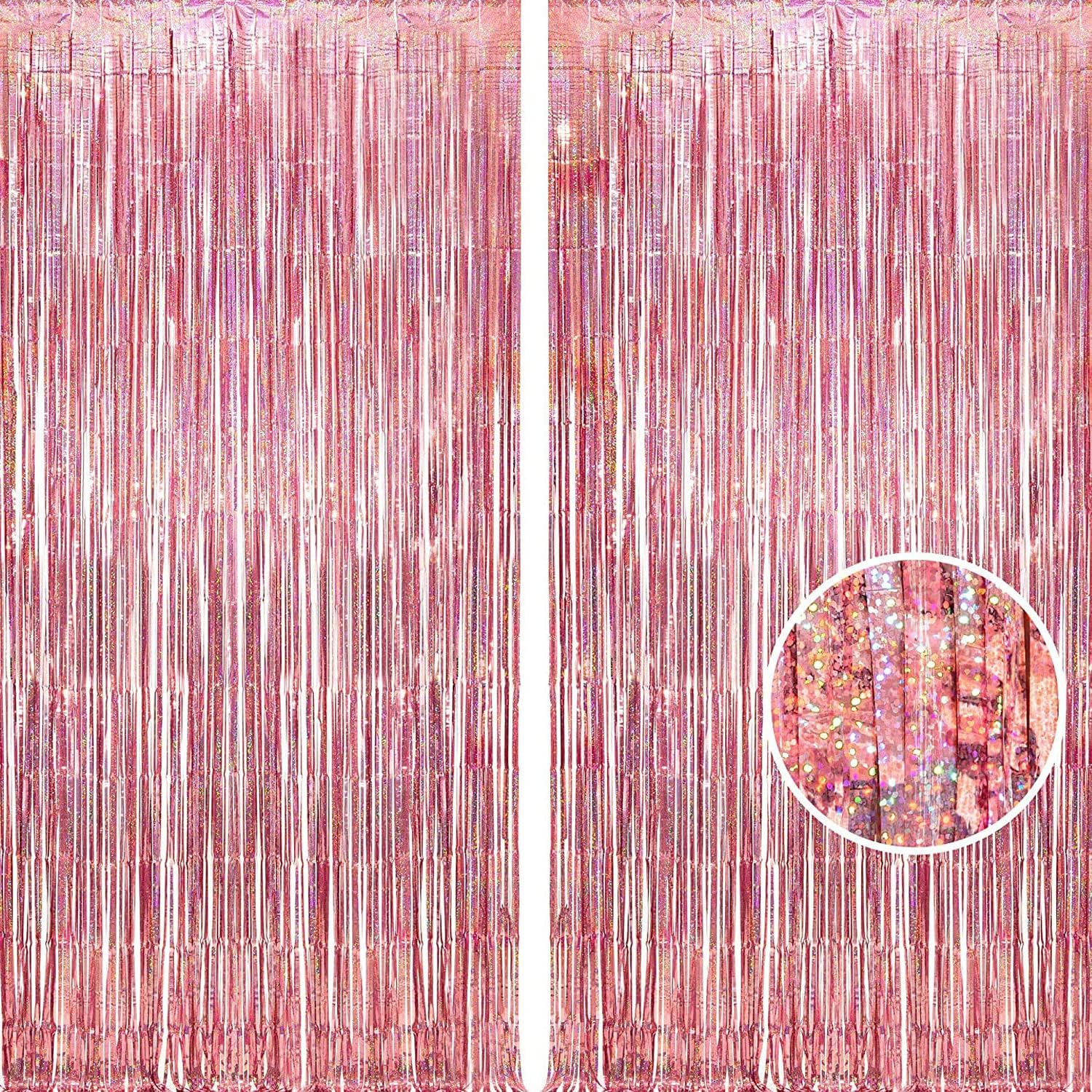 BRAVESHINE 2 Pack 3.2 ft x 8.2 ft Tinsel Foil Fringe Curtains Metallic Photo Booth Backdrops Party Supplies for Birthday Wedding Christmas Baby Shower Bridal Bachelorette Holiday Decorations -Rosegold