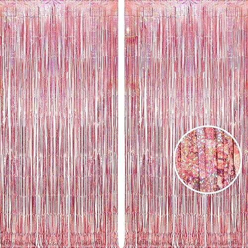 Miniatura 41 de BRAVESHINE Cortinas de fondo de fotos de oropel – Paquete de 2 cortinas de flecos de papel de aluminio negro y naranja de 3.2 x 8.2 pies para