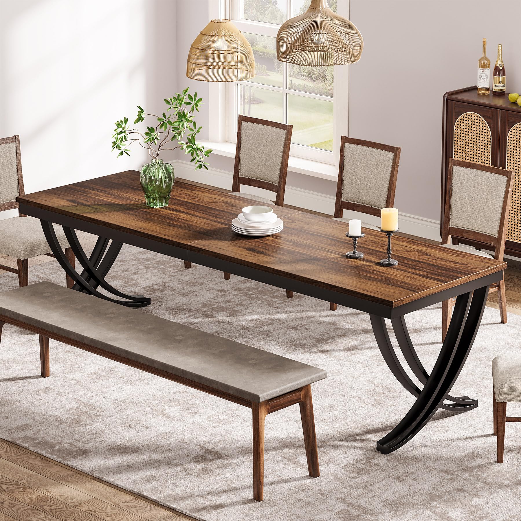 Tribesigns Mesa de comedor para 6-8 personas, mesa salón, 200 x 70 x 75 cm, rectangular, mesa de cocina, mesa de comedor y cocina, sala de estar, diseño industrial, marrón rústico
