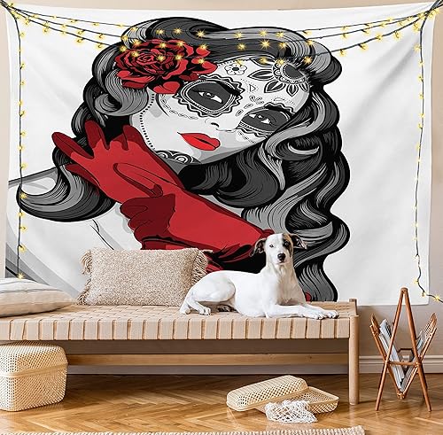 Miniatura 8 de Ambesonne Tapiz de calavera, estilo mexicano con forma de azúcar, floral, malvado, gótico, arte muerto, latín, para colgar en la pared para