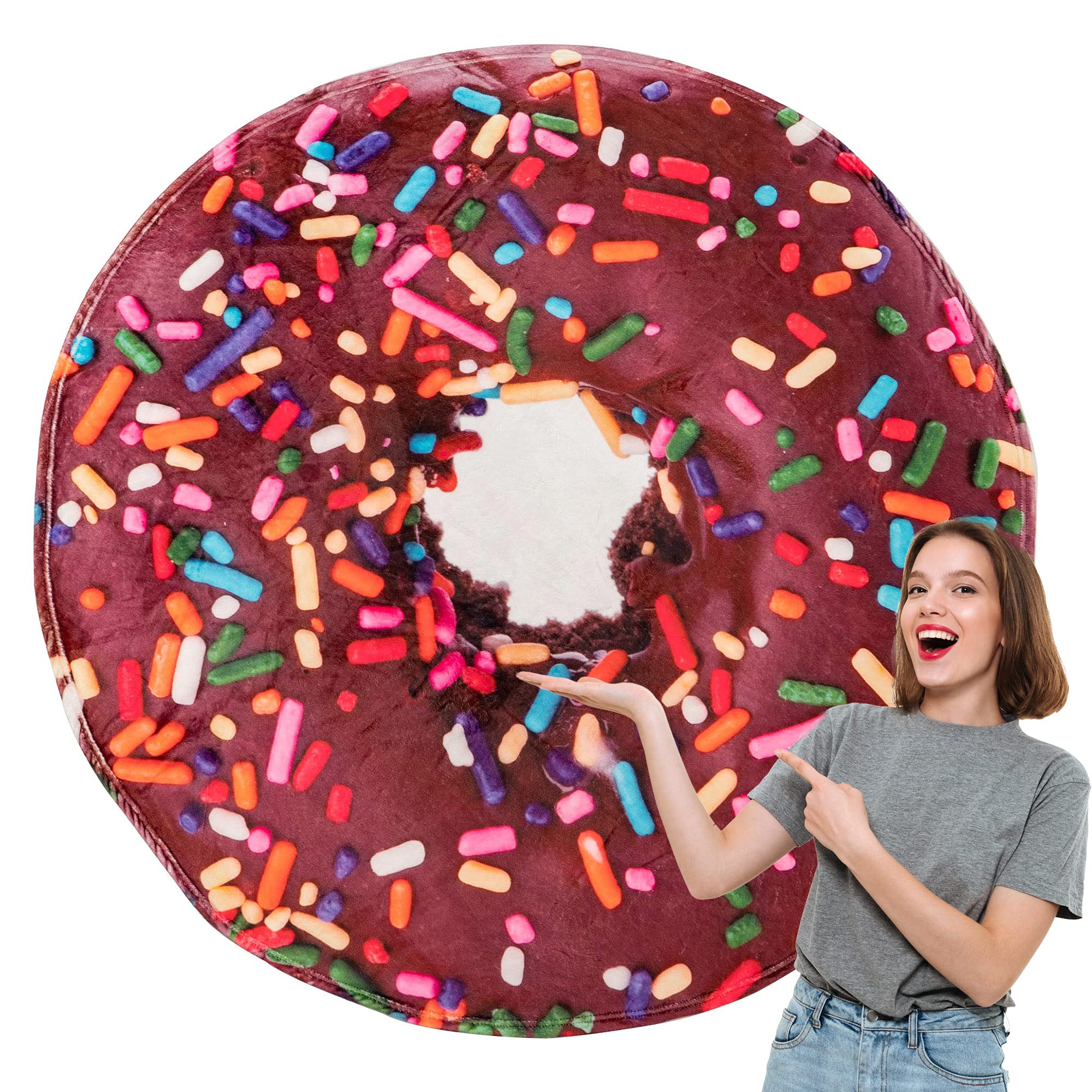 BATTILO HOME 71 Inch Novelty Food Blanket for Adult and Kids, Soft Flannel Round Coffee Glazed Donut Blanket, Weird Blanket for White Elephant Gifts Funny Useful