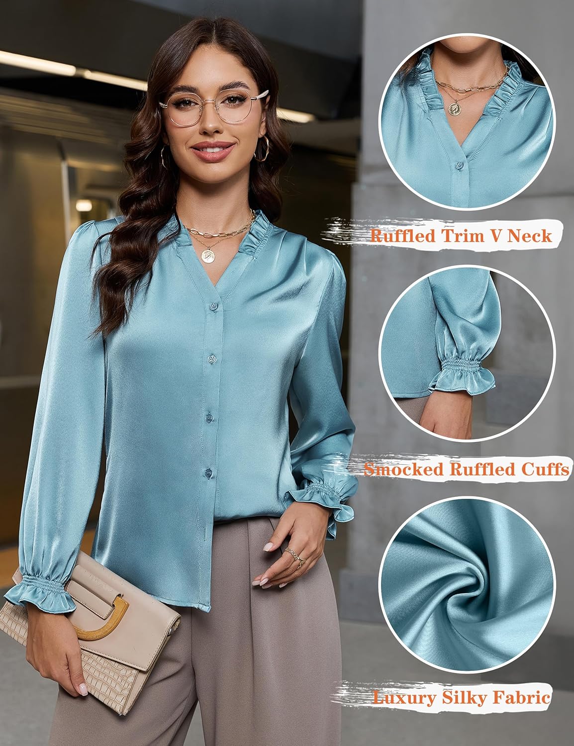 Blooming Jelly Womens Silk Button Down Shirts Dressy Business Casual Blouses Long Sleeve Fall Outifis 2025 Trendy - Image 4