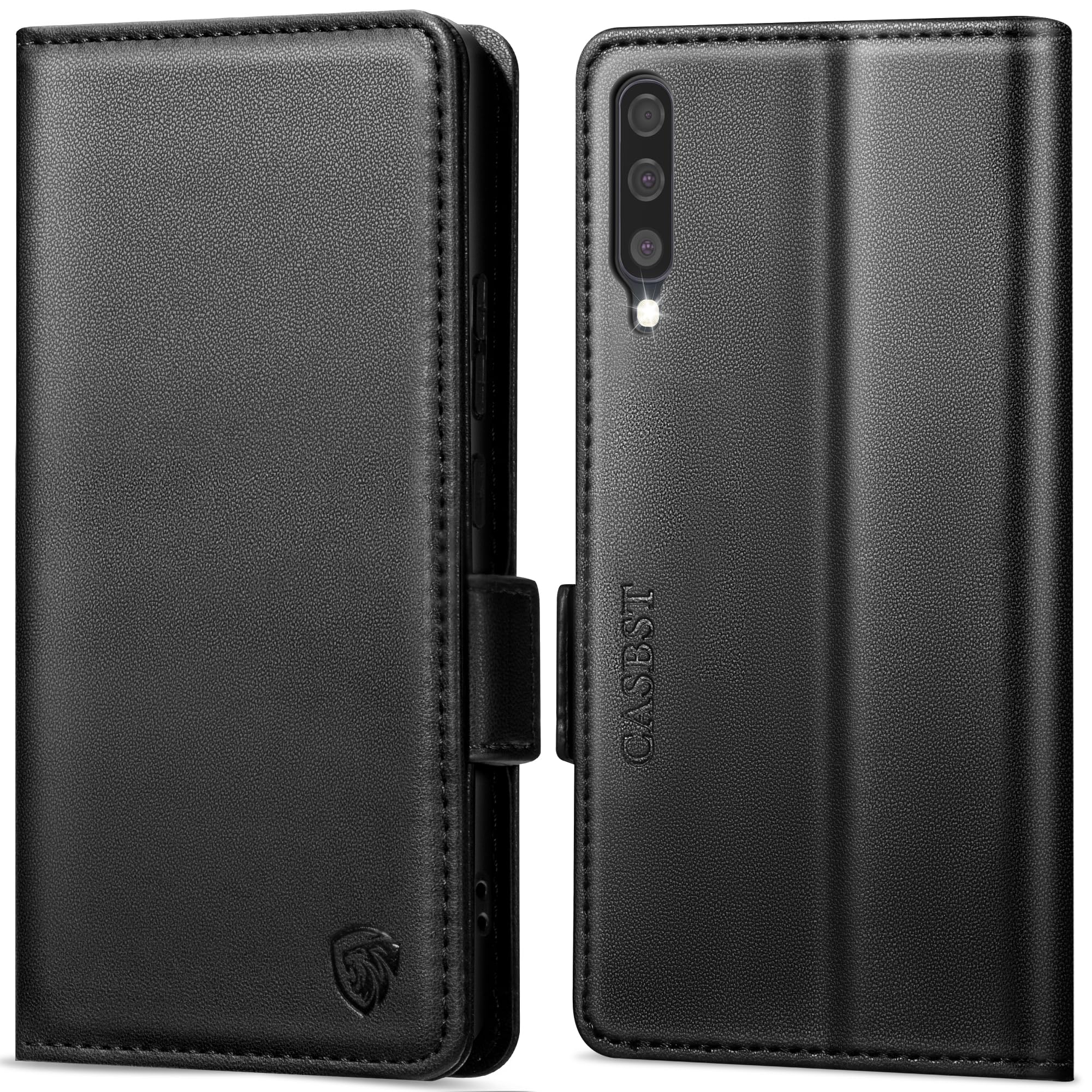 CASBST Handyhülle für Samsung Galaxy A50/A30S Hülle, Premium Leder Schutzhülle Klappbar für Samsung Galaxy A50 Flip Case mit Kartenfach Ständer Magnet Klapphülle für Samsung A50 Hülle (Schwarz)