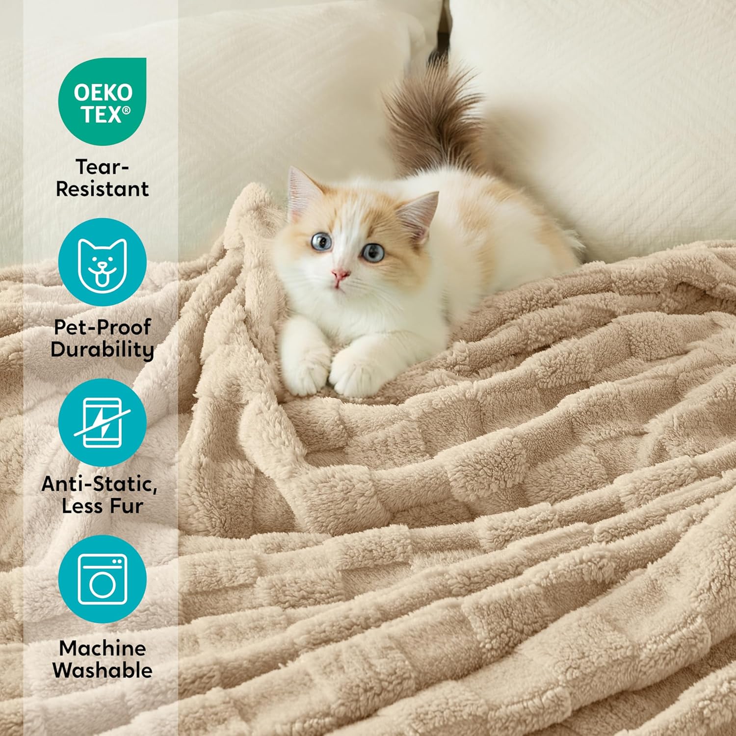 Joiedomi Queen Size Blanket for Bed, Soft Brown Fleece Checkered Blankets Gifts for Women Mom Girls, 280GSM Cozy Cute Soft Throw Home Room Decor Aesthetic Gifts 90x90 Inches