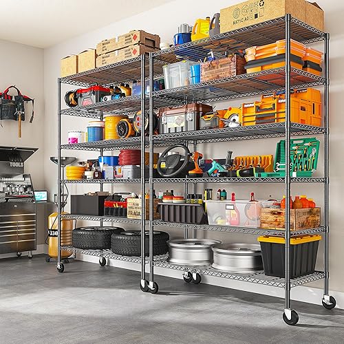 Miniatura 6 de Estantes de almacenamiento de 82 pulgadas de alto x 45 pulgadas de ancho x 18 pulgadas de profundidad con ruedas, estantería de alambre de 6