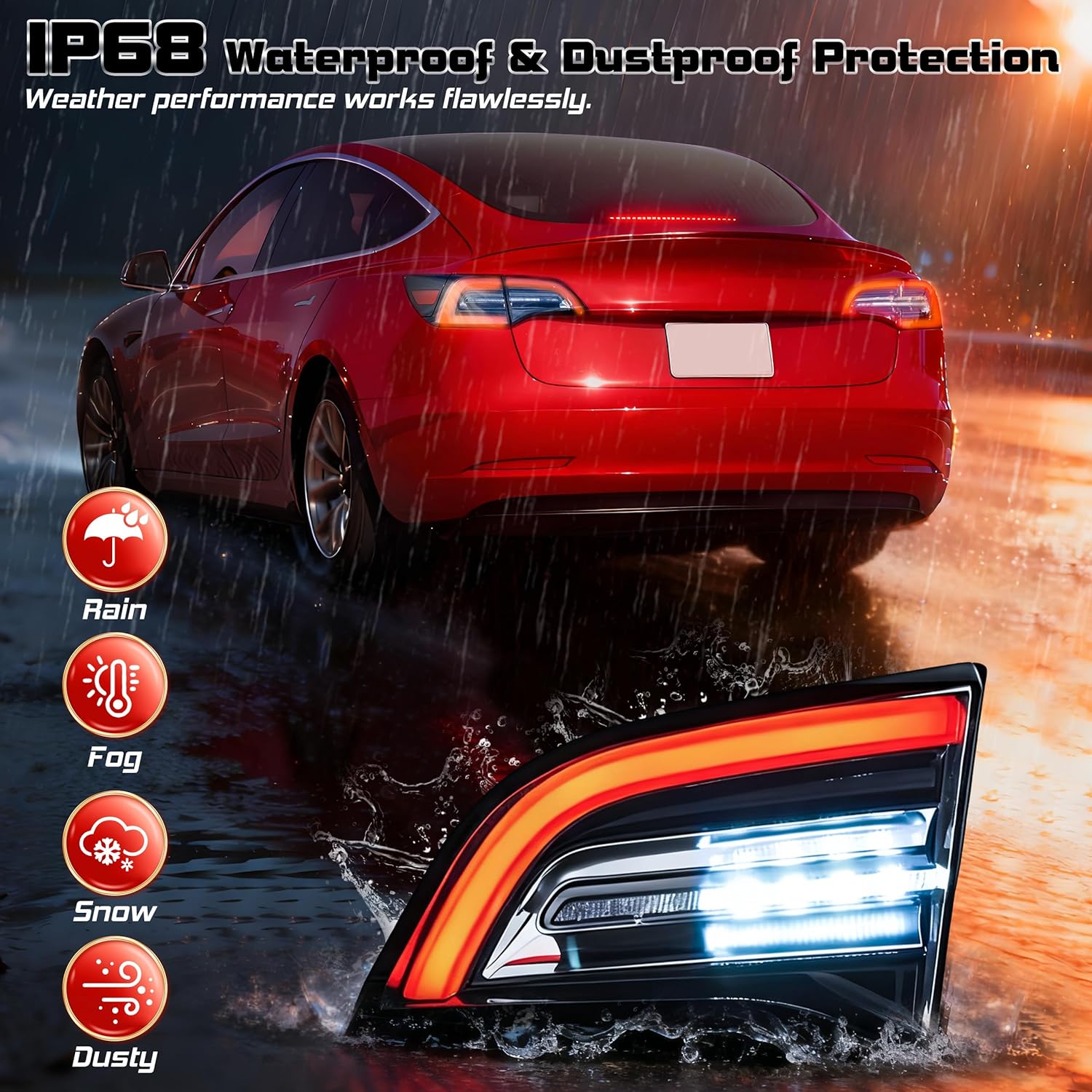 1077402 Tail Light Assembly Fit Tesla Model 3 2017-2021Rear Run Reverse Taillight Assembly Led Right Passenger Side 3 Pins Tail Light 1077402-00-G