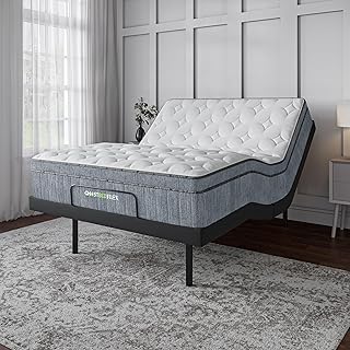 GhostBed Adjustable Bed Frame Power Base with Flex Hybrid Mattress Bundle - Electric Bed Base with Lumbar Support - Zero Gravity and Massage Settings - Queen