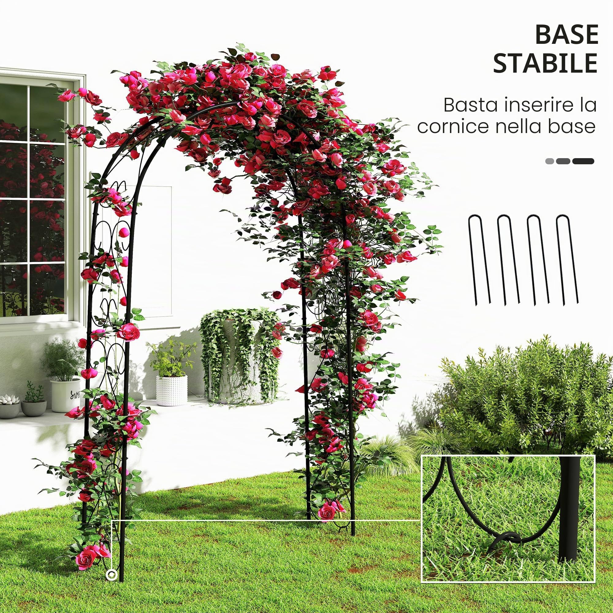 Arco di rose Outsunny, arco in acciaio, arco da giardino per piante rampicanti, 125 x 37 x 230 cm supporto per piante rampicanti, decorazione da giardino, nero