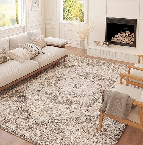 PureCozy Alfombra vintage de 5 x 7 pies, para dormitorio, cocina, interior, lavable, para sala de estar, alfombra tribal envejecida, alfombra retro