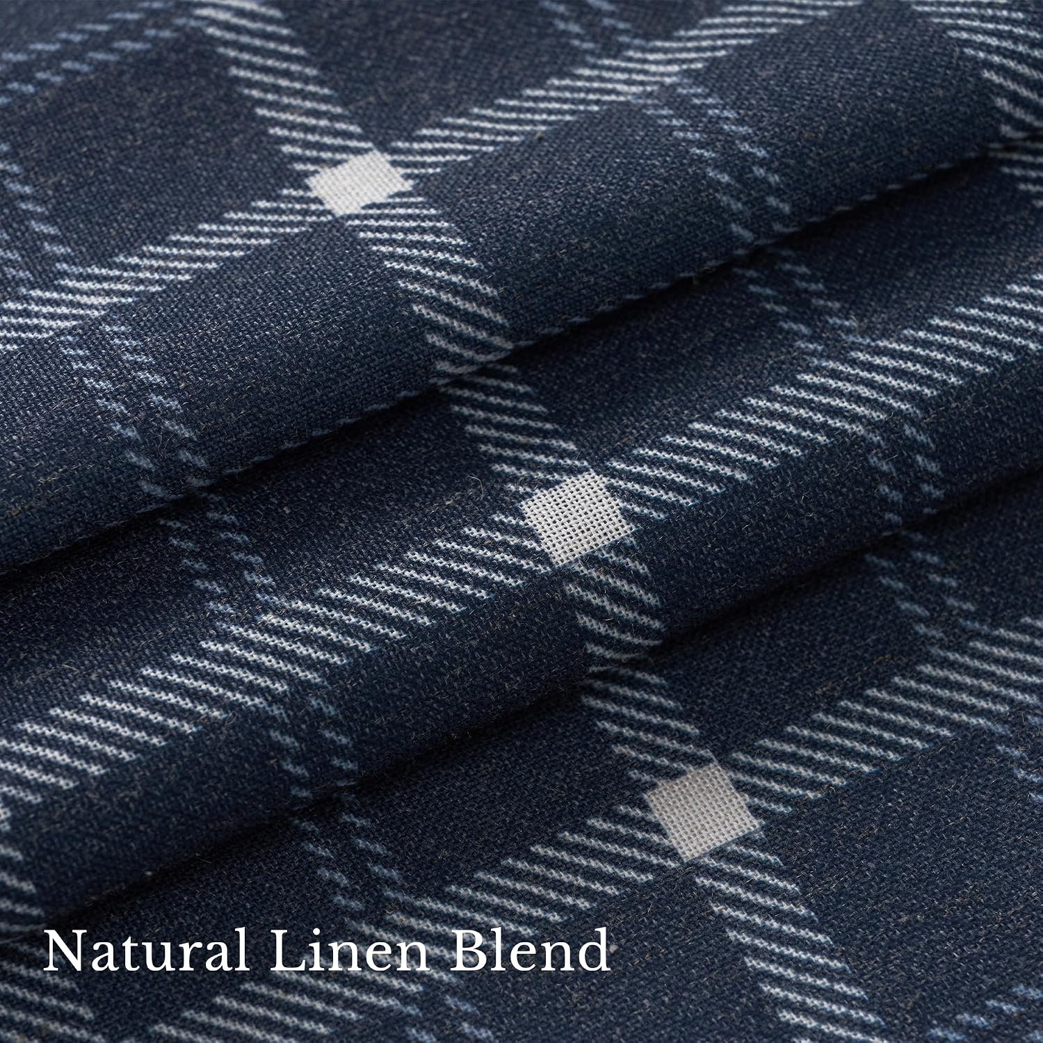 NICETOWN Pinch Pleated Blue Plaid Curtains 2 Panels, W40 x L84 in, Linen Blend Light Filtering Privacy Draperies with Grid Tartan Pattern, Premium Curtains for Living Room, Dining Room with Hooks