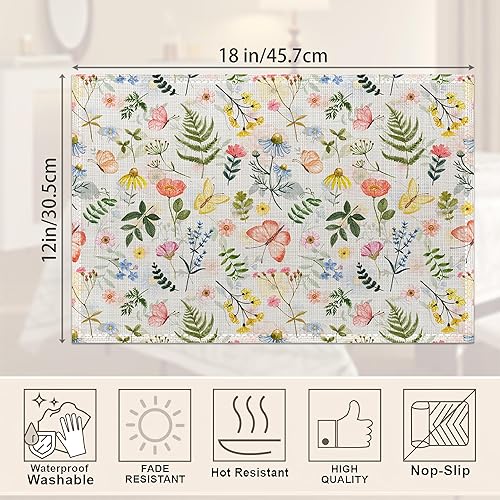 Miniatura 2 de Juego de 6 manteles individuales con diseño de flores silvestres y flores, lavables, resistentes al calor, resistentes al calor, para fiestas,