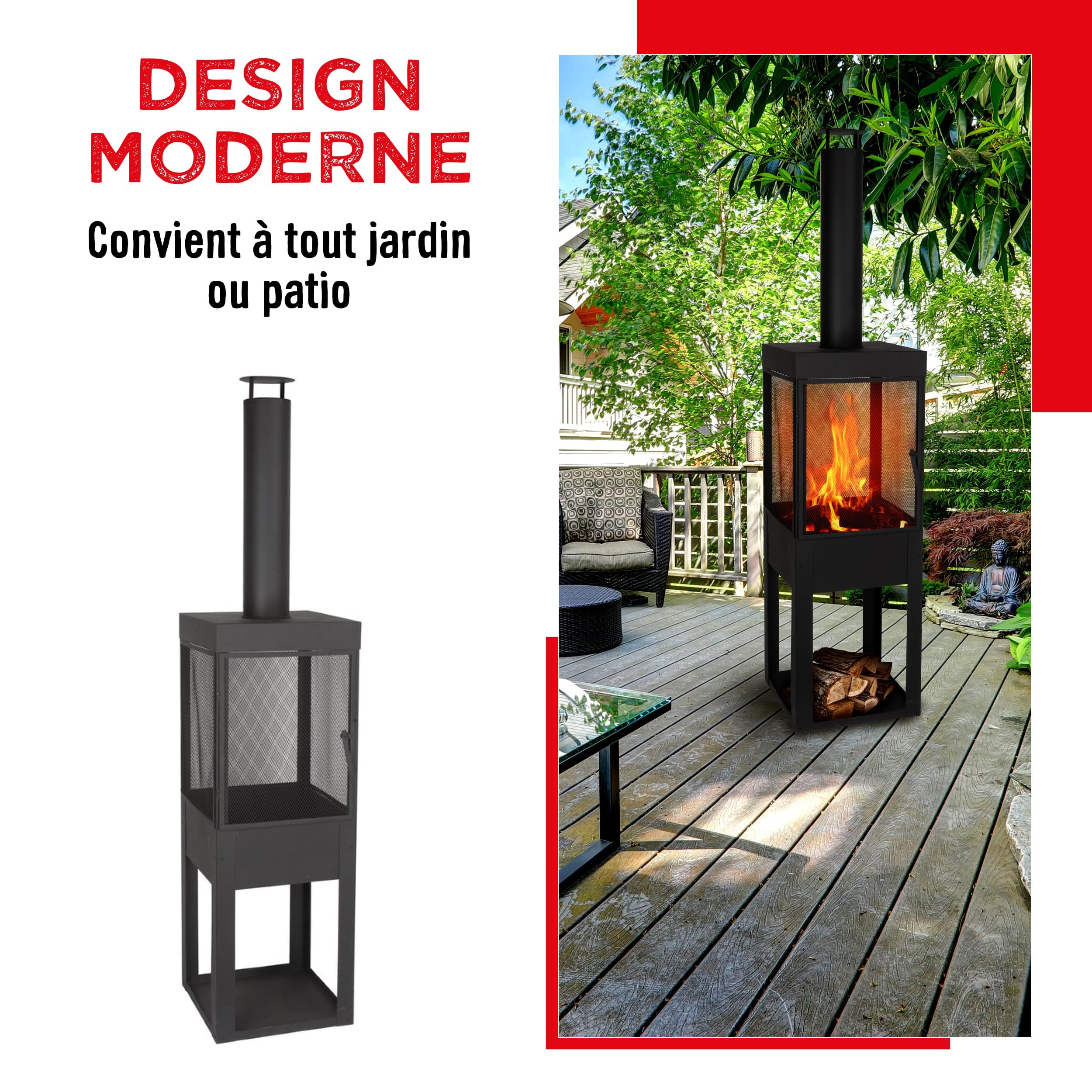 BBQ Collection Terrassenofen mit Schornstein - Gartenkamin mit Funkenschutz - Feuerstelle für den Garten oder Terasse - Karbonstahl Terrassenofen