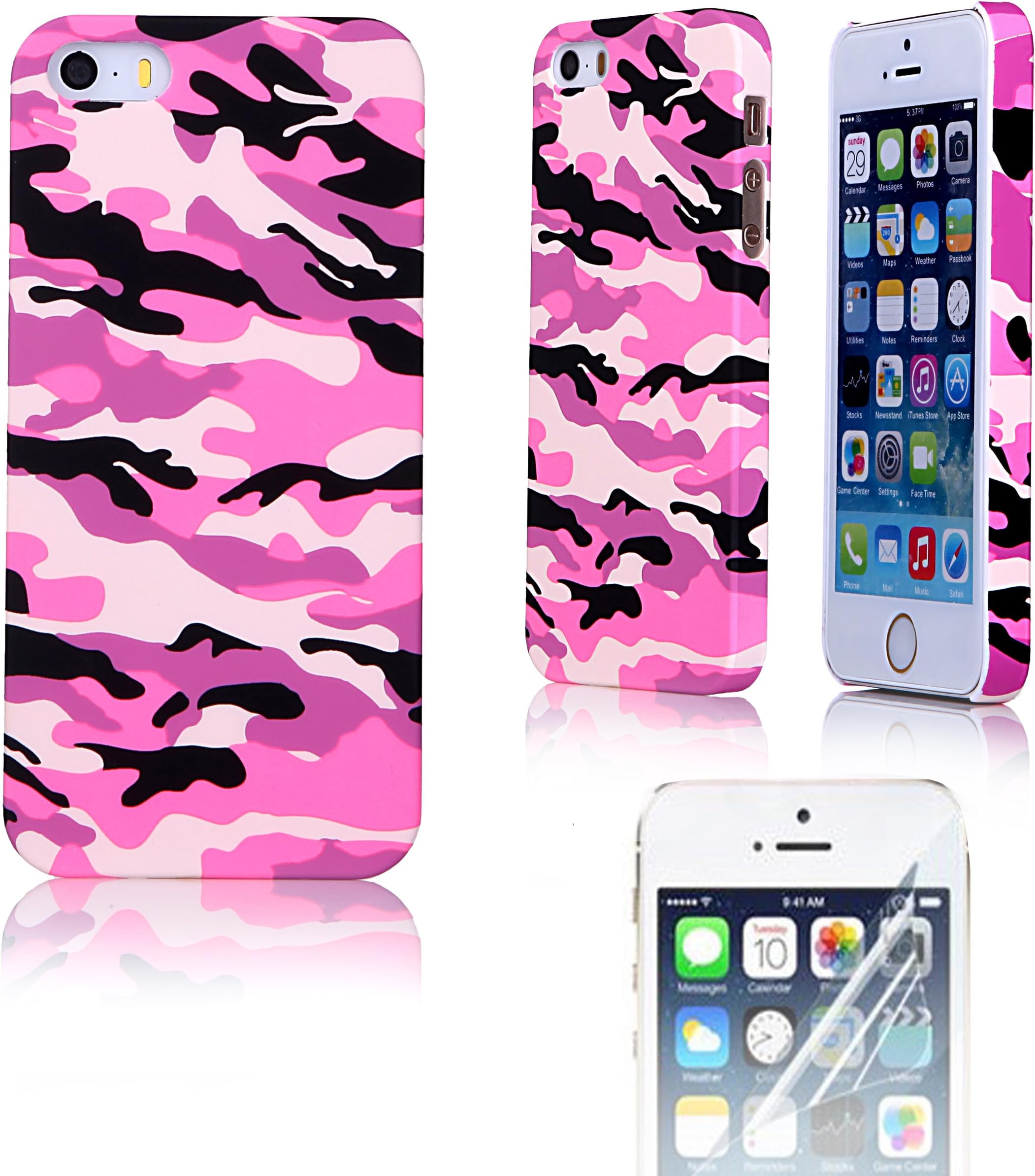 imiGen Slim Fit Camouflage Series Case for iPhone 5 / 5s + Free HD Screen Protector - Pink Purple Black