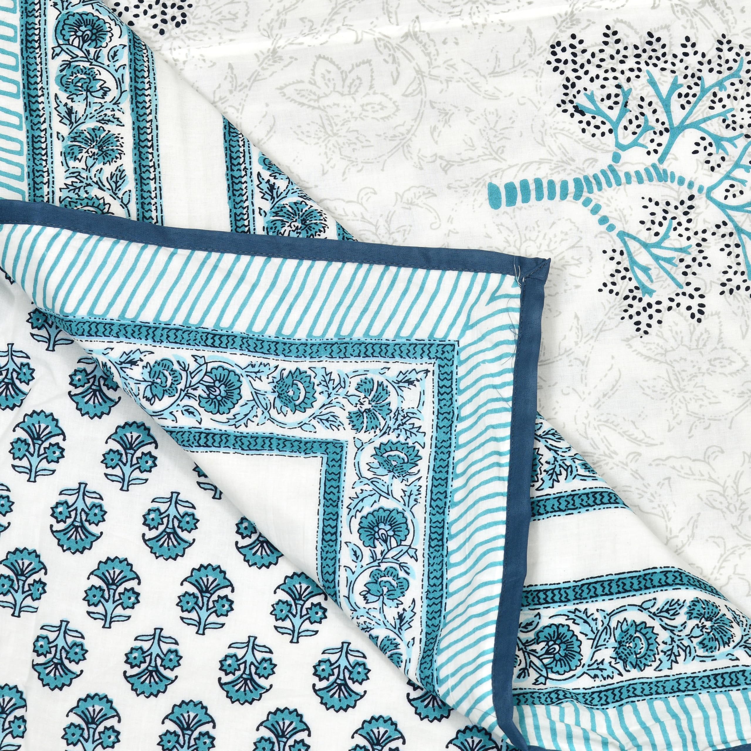 BLOCKS OF INDIA Hand Block Printed Cotton Single Size Reversible Malmal Dohar for Summer (Blue Tree)-300 TC 2