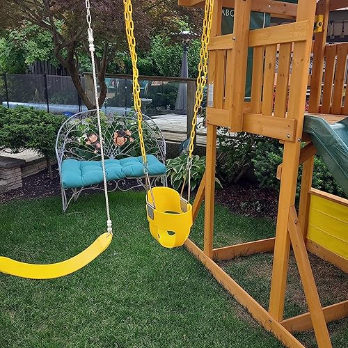 Miniatura 9 de KINSPORY Columpio para niños pequeños, cadenas de hierro recubiertas de 59 pulgadas, columpio para bebé, columpio para exteriores, respaldo alto,