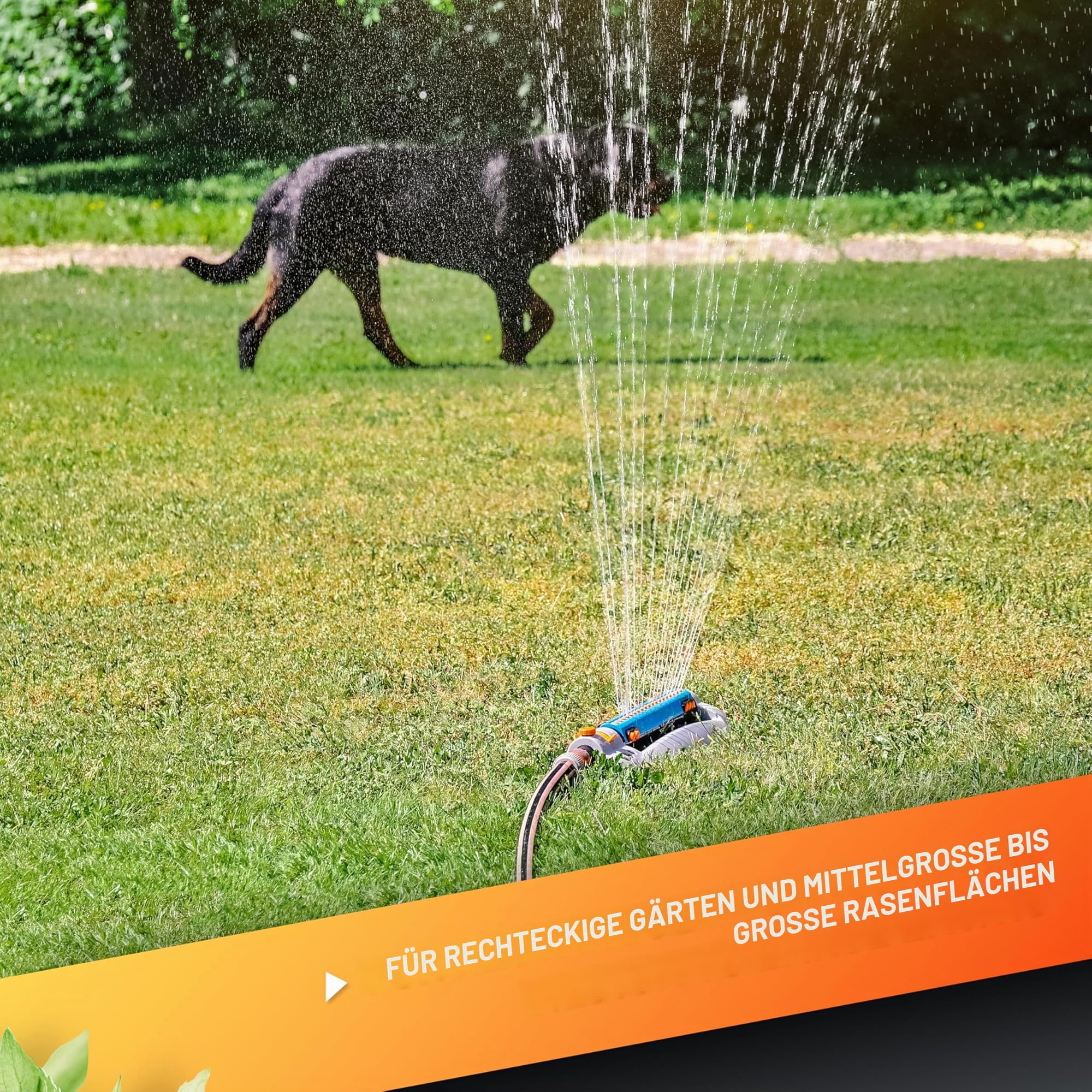 GRÜNTEK Rasensprenger bis 462 m2 für große Rasenflächen mit Turbo-Motor, Viereckregner Rasen-Sprinkler mit Variabler Breite, größte Bewässerungsfläche