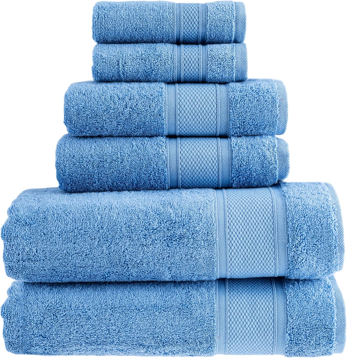 HALLEY Turkish Cotton Towels Set with 2 BathTowels, 2 Hand Towels & 2 Washcloths - Hotel & Spa Quality - Soft, Quick Drying & Absorbent Towels for Bathroom, Shower & Face (6-Piece Set - Dark Blue)