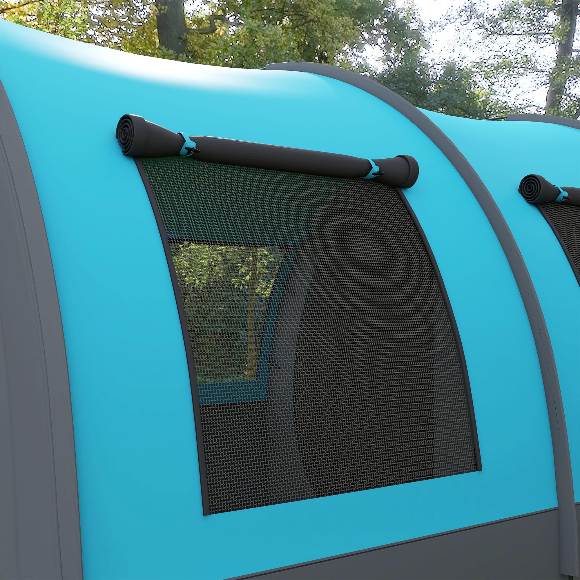 Outsunny Tenda da Campeggio 5 Posti Impermeabile con Zona Notte e Zona Giorno Separate, tenda Trekking in Poliestere, 480x260x200 cm, Grigio e Blu