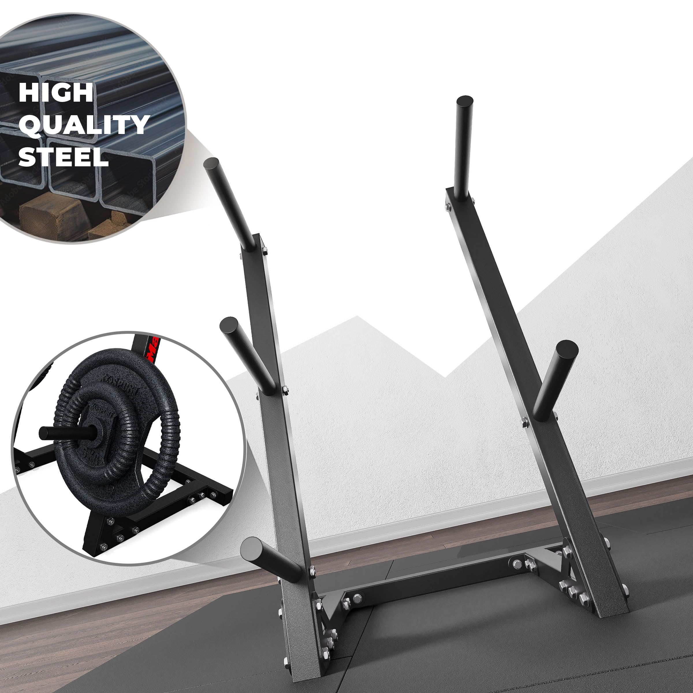 K-Sport: Supporto pesi palestra con una capacità di carico fino a 280kg I 5 barre di carico I Supporto di allenamento per tutti i dischi di peso I Fitness professionale per la casa, E-Book incluso