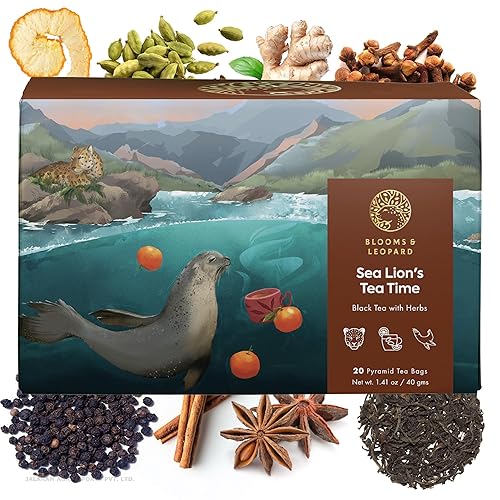 Miniatura 2 de Blooms & Leopard Bolsas de té negro prémium  Mezcla de té Sea Lion's Tea Time con cardamomo, clavo, canela, jengibre y pimienta negra  20 bolsas