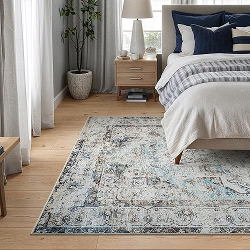 Miniatura 2 de Bloom Rugs Alfombra Lavable Antideslizante de 5' x 7' - Alfombra de Área Tradicional BeigeAzul para Sala de Estar, Dormitorio, Comedor y Cocina -