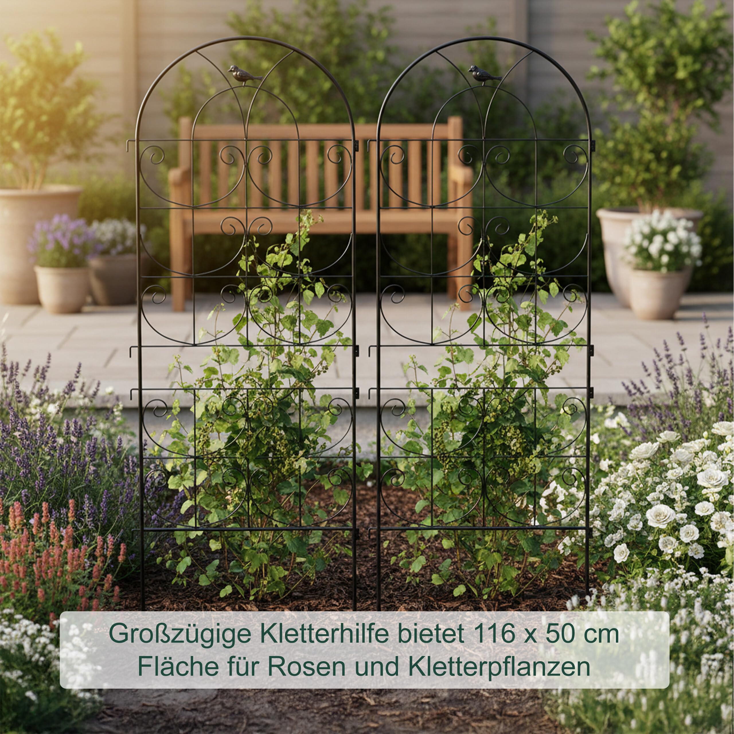 Relaxdays Rankgitter, 4er Set, HxB: 116 x 50 cm, Metall, Rankhilfe für Kletterpflanzen, Garten, Rosenrankhilfe, schwarz