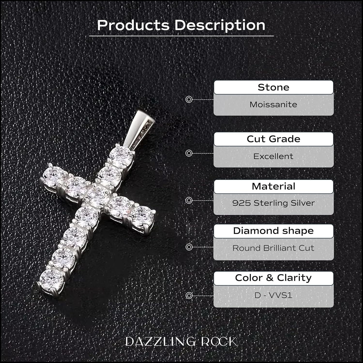 Dazzlingrock Collection GRA Certified D Color VVS1 1.10 Carat Round Moissanite Divine Cross Pendant Necklace with 18 inch Silver Chain for Women in 925 Sterling Silver