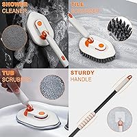 Vista 3 de Bathroom Scrub Brush with Long Handle, 3-in-1 Tub and Tile Cleaner with 5 Replaceable Heads for Shower, Floor & Wall Cleaning