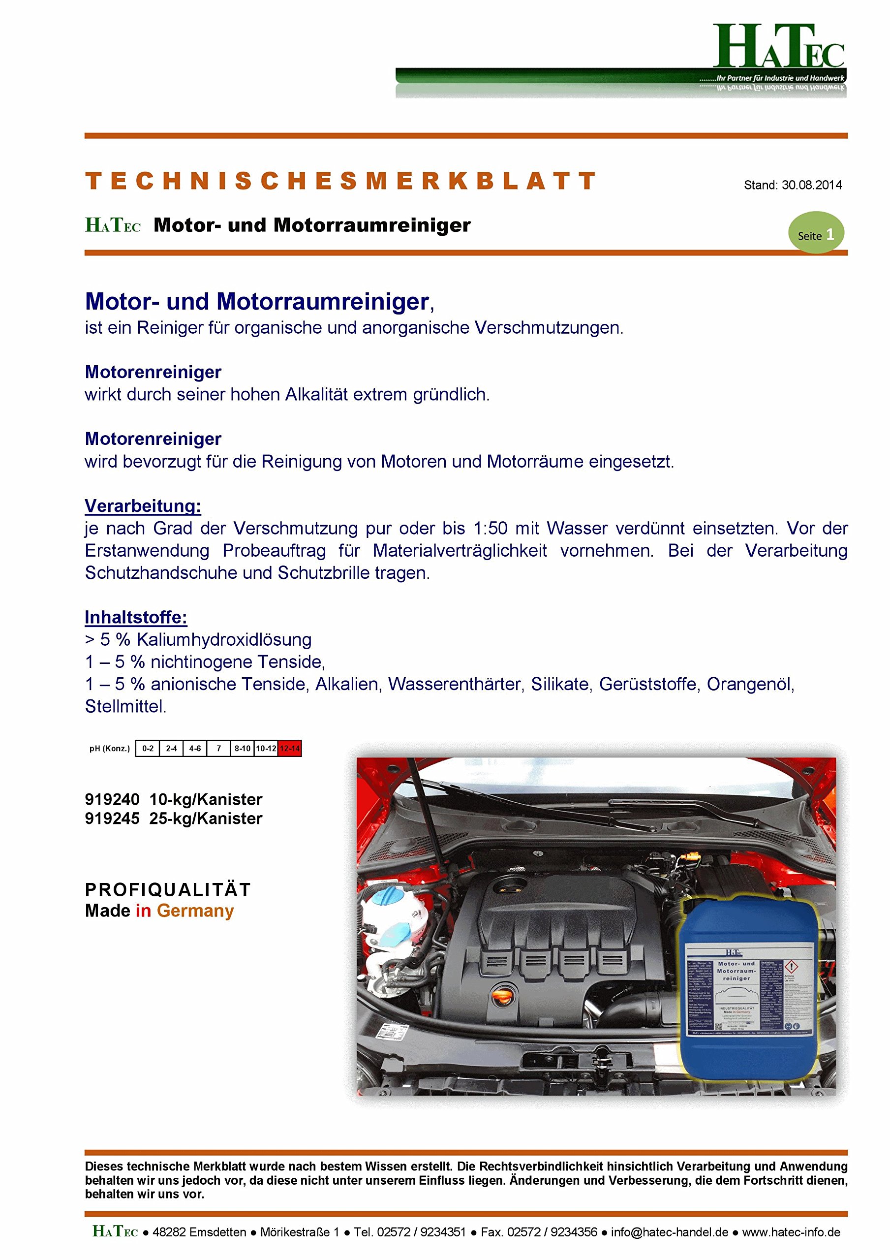 Motor- und Motorraumreiniger 10-kg/Kanister Hochkonzentrat, reinigt schnell und zuverlässig Ablagerungen von, ÖL, Fett, Ruß und Starke Schmutzablagerungen